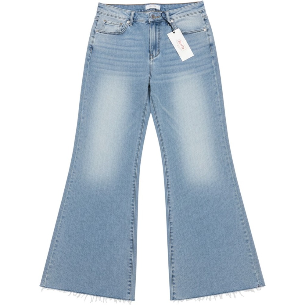 MoCo Boutique Vintage Flare Jeans Women 14W Light Wash Raw Hem High Rise Pants